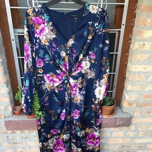 NWT Maggy London silky floral draped dress navy 14